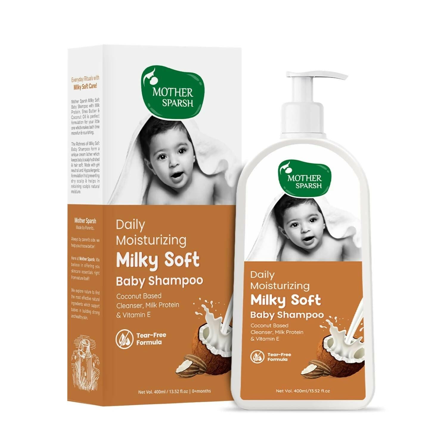 Mother Sparsh Milky Soft Baby Shampoo With Milk Protein, Vitamin E & Coconut Oil, For Daily Moisturizing | Tear Free Formula
