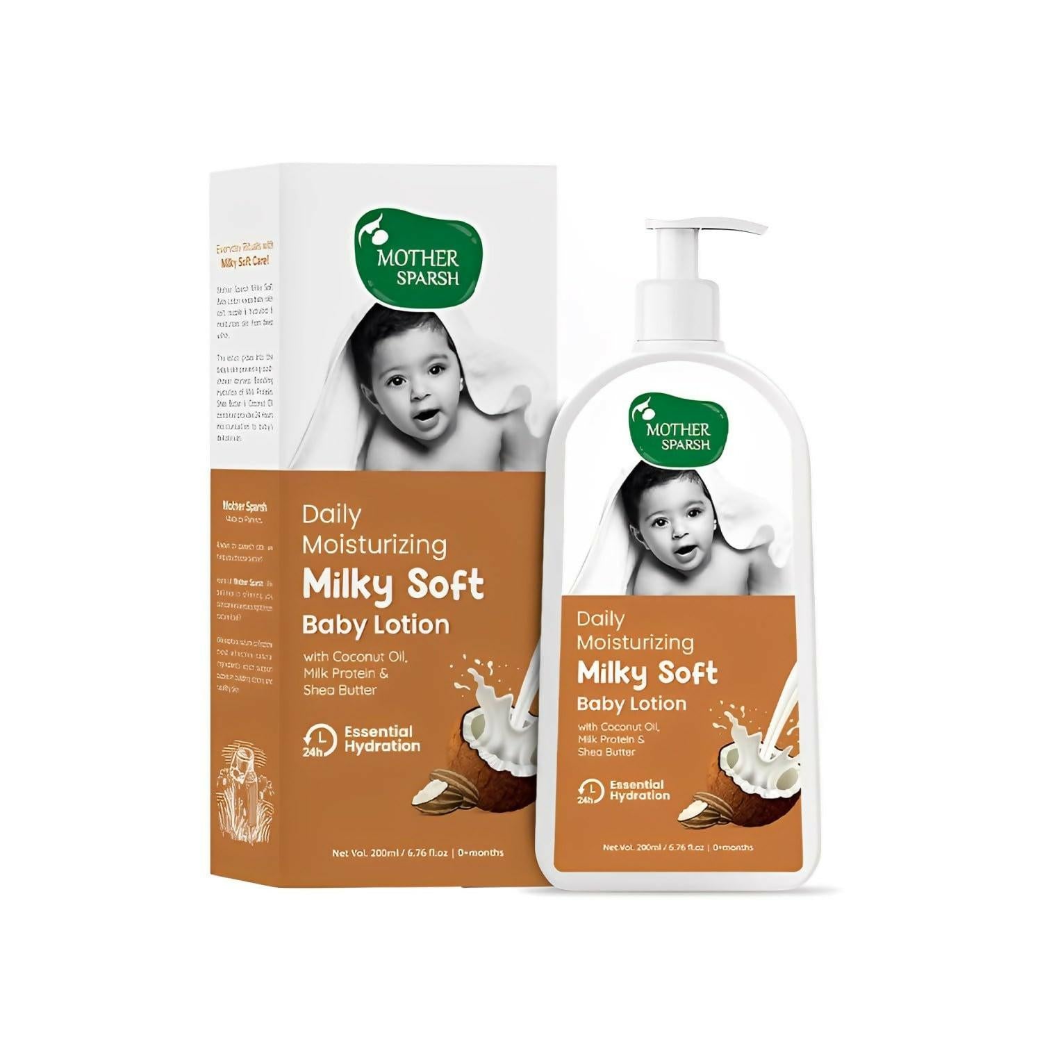 Mother Sparsh Milky Soft Baby Lotion With Milk Protein, Coconut Oil & Shea Butter For 24Hrs Moisturization