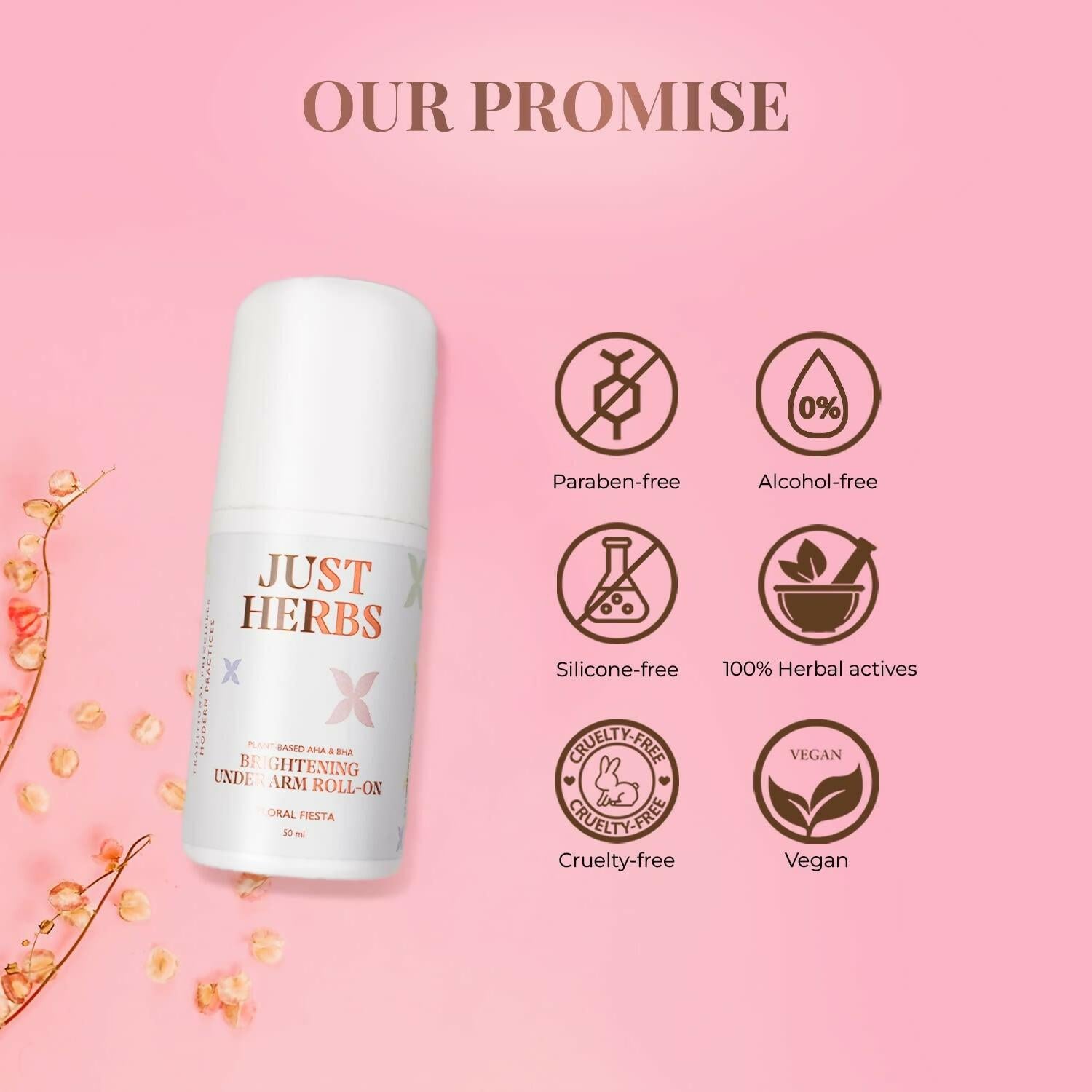Just Herbs Under Arm Roll On For Women Floral Fiesta Long Lasting and Refreshing Women Deodorant