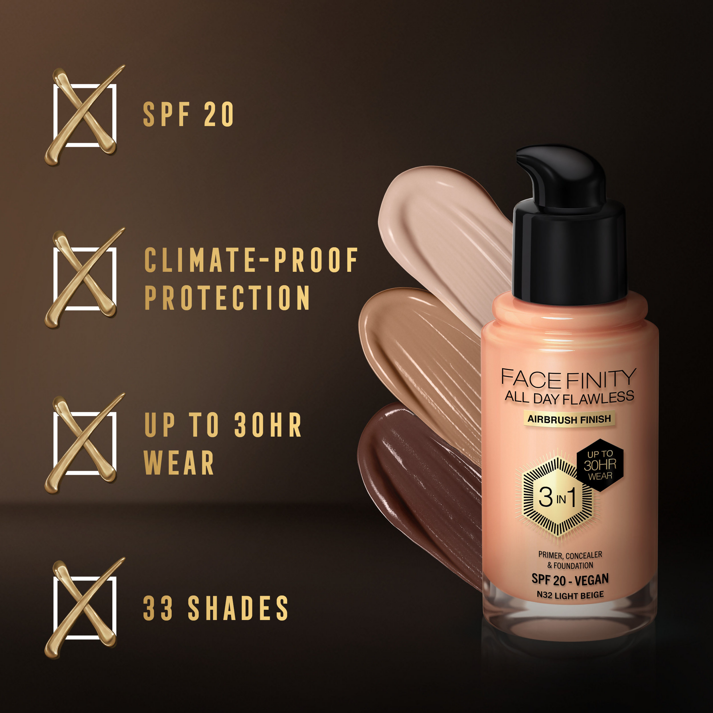 Max Factor Face Finity All Day Flawless 3 In 1 Foundation - Light Beige