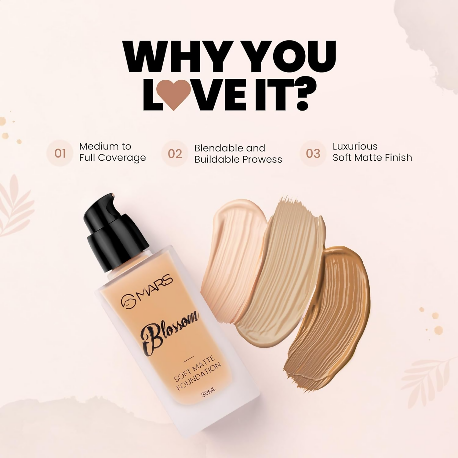 MARS Cosmetics Blossom Soft Matte Full Coverage Foundation - 02 Ivory