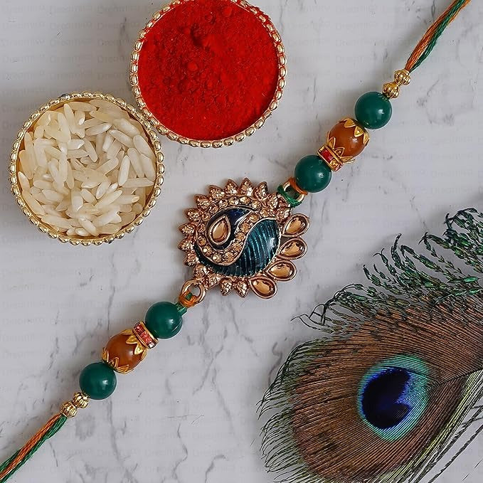 Dreamica Mens Rakhi Gift for Brother, Rakhi with Lord Ganesha Idol Combo Set | Best Rakhi for Brother | Pack of 8 (5 Rakhi, 1 Ganesh Idol, 1 Greeting Card, 1 Roli Chawal Pack,Gn-28)