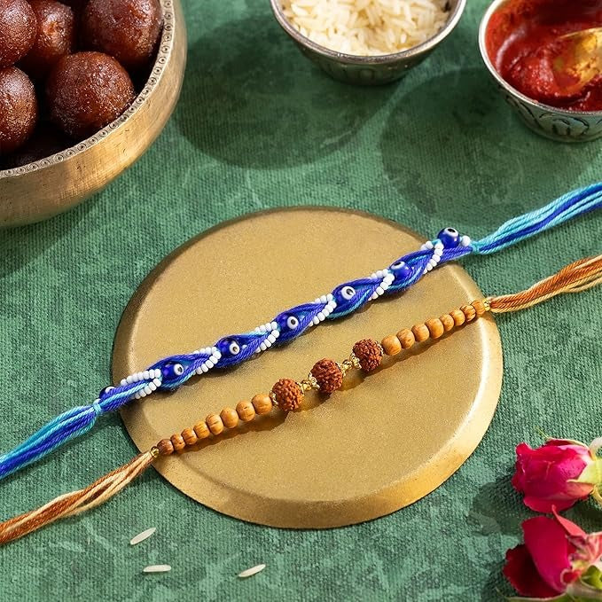 Phool Tera Mera Rakhi Gift Box for Brother | 11-in-1 Rakhi Hamper with Rudraksha & Mystic Braid Rakhi, Dhoop Cone, Dry Fruits, Mouth Freshener, Tic-Tac-Toe & Greeting Card