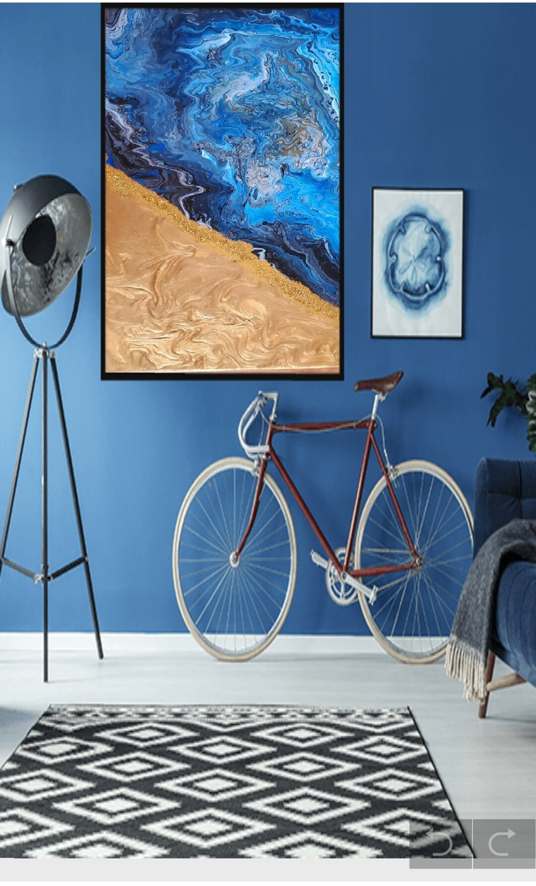 Blue and Gold Abstract Wall Art | Handmade Home Decor Painting