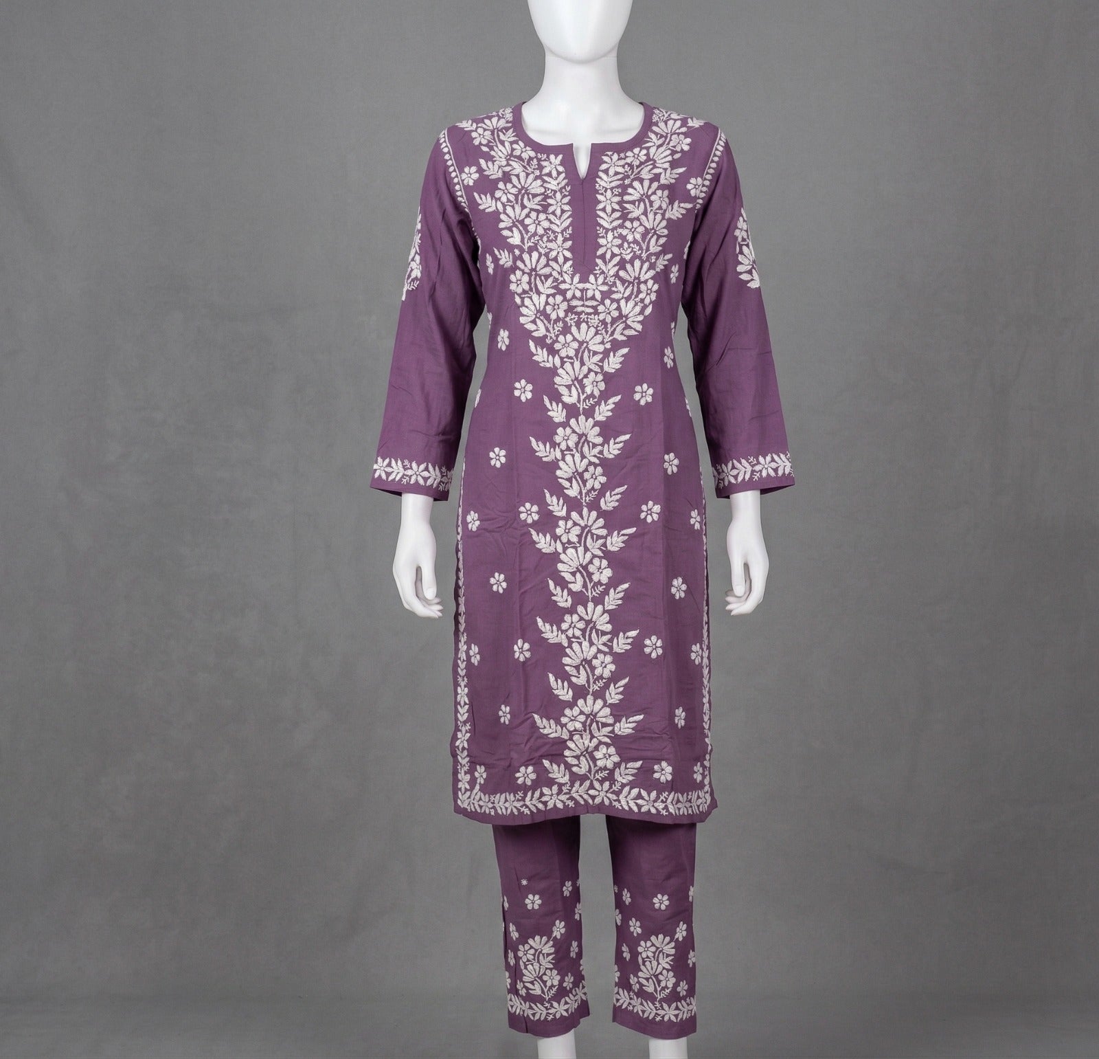 Lavender Embroidered Modal Kurta Plazo Set