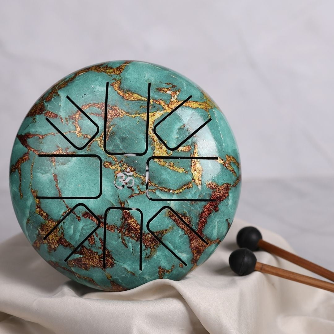 Turquoise Mandala Steel Tongue Drum | Handcrafted Meditation & Sound Therapy Instrument