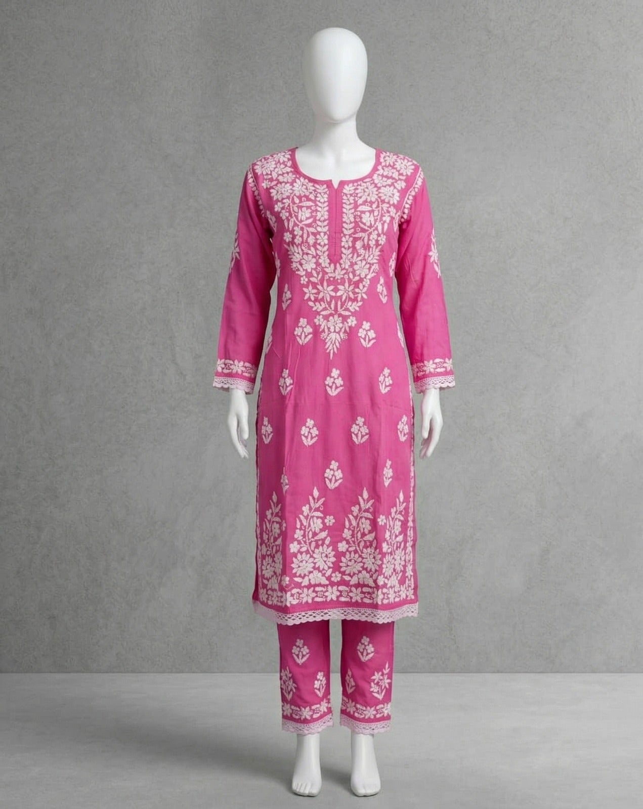 Charming Pink Rayon Embroidered Kurta with Plazo Set