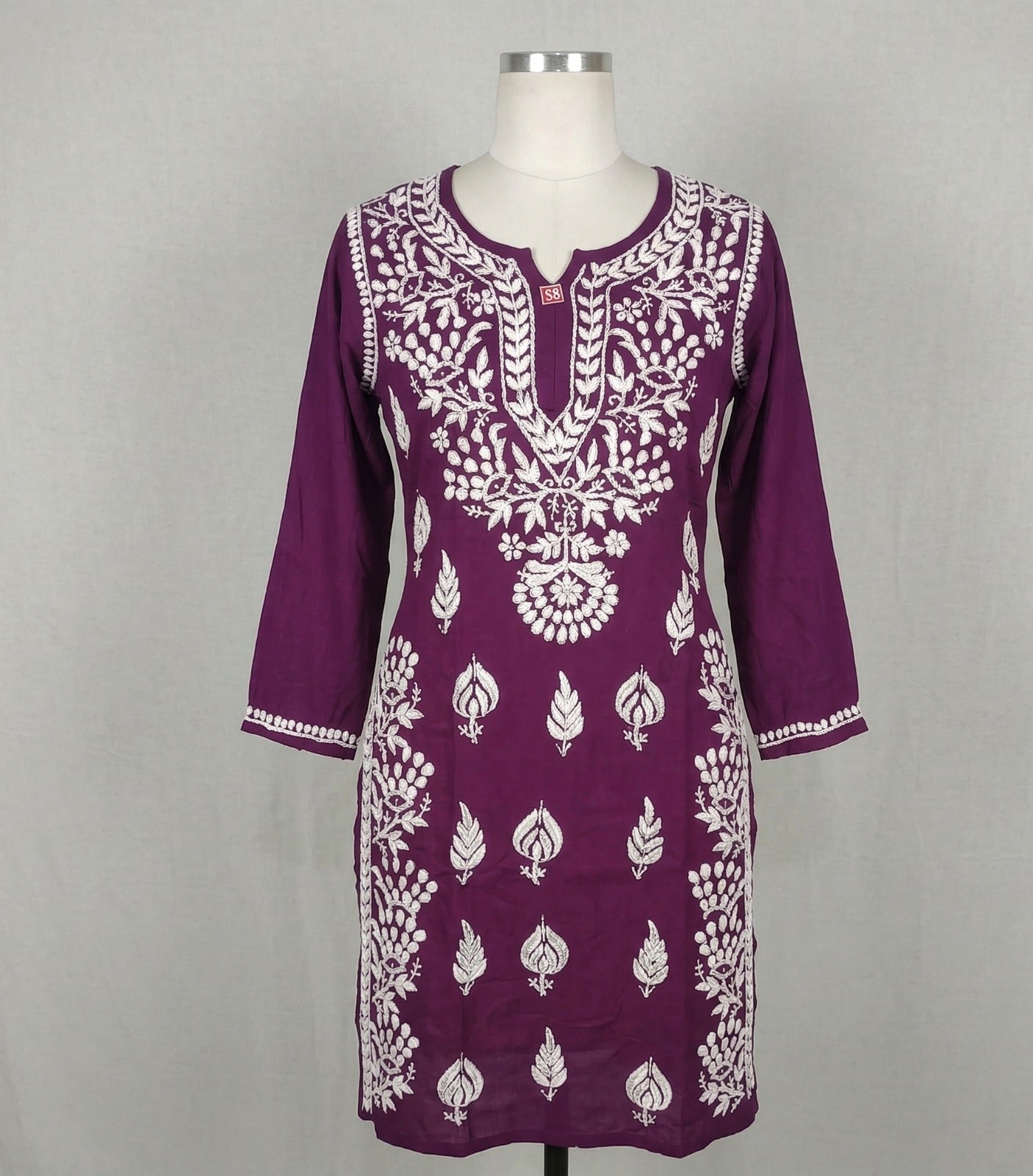 Wine Purple Embroidered Modal Kurti