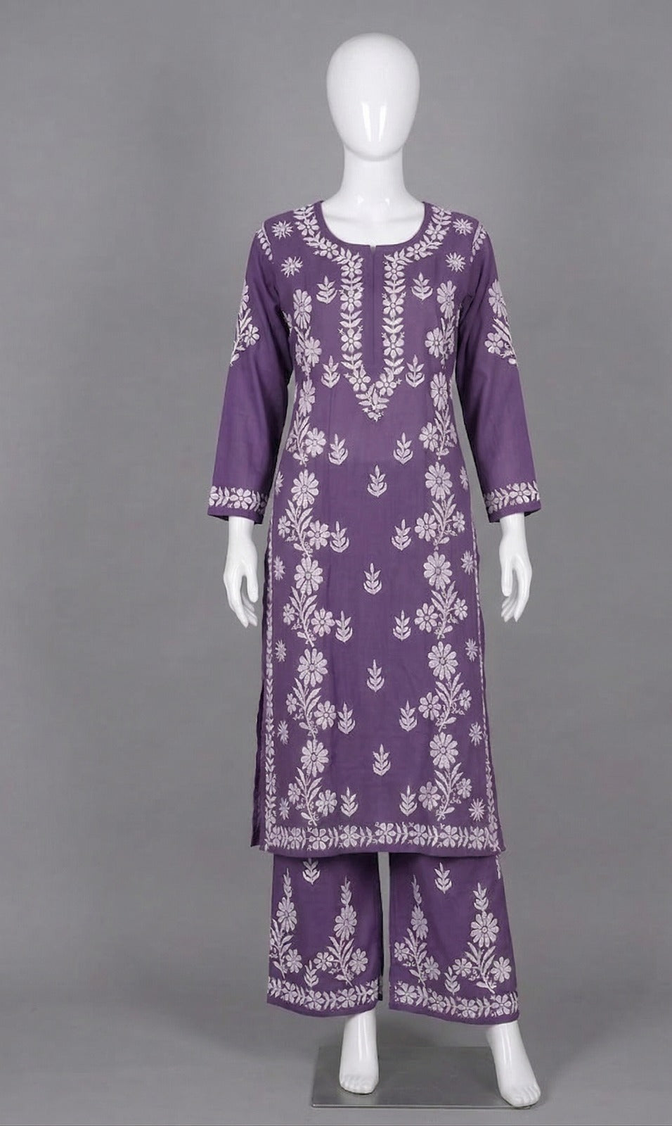Purple Handwork Sico Silk 2 Pc Kurti & Bottom Set