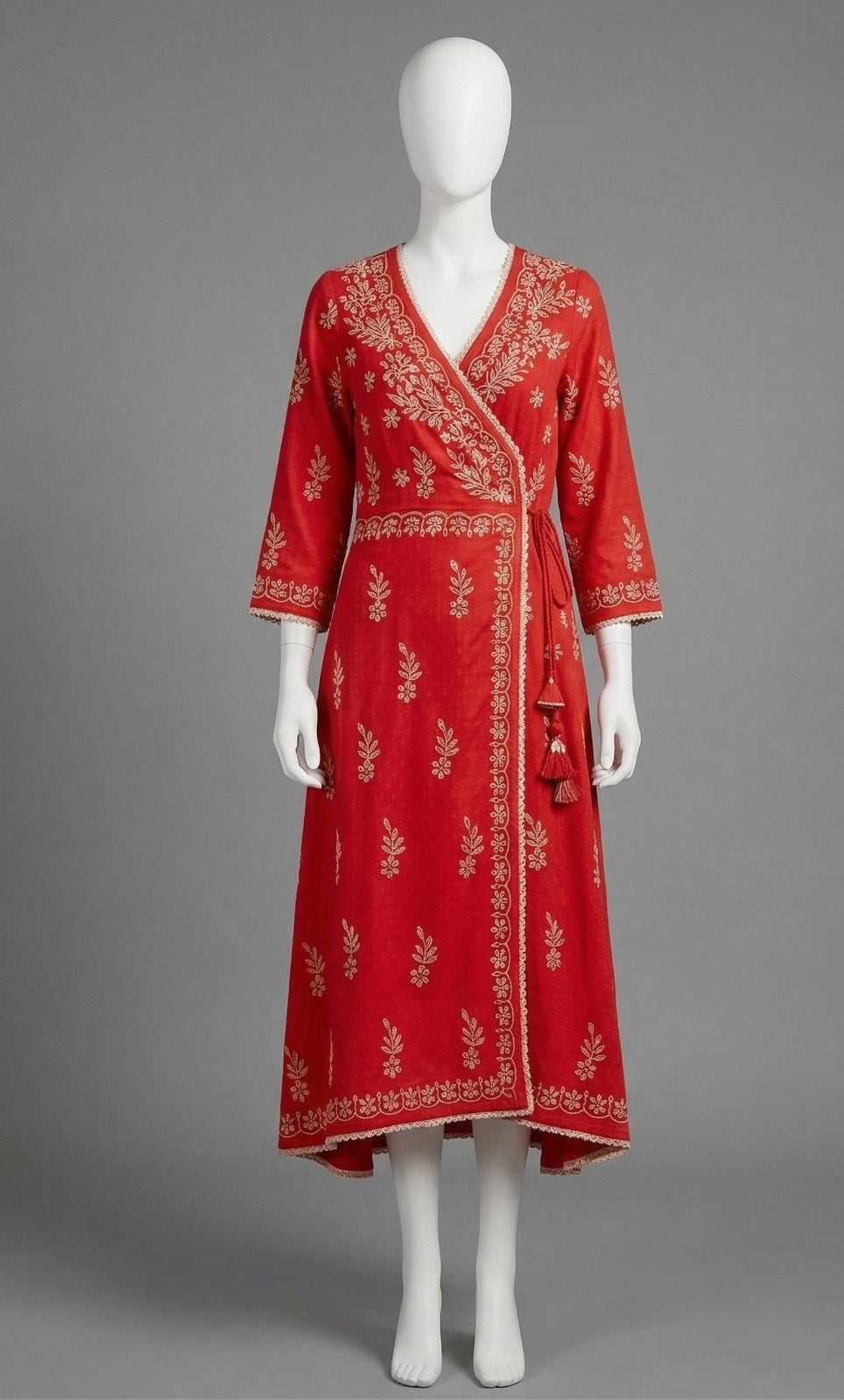 Red Angarkha Style Dobi Cotton Kurta