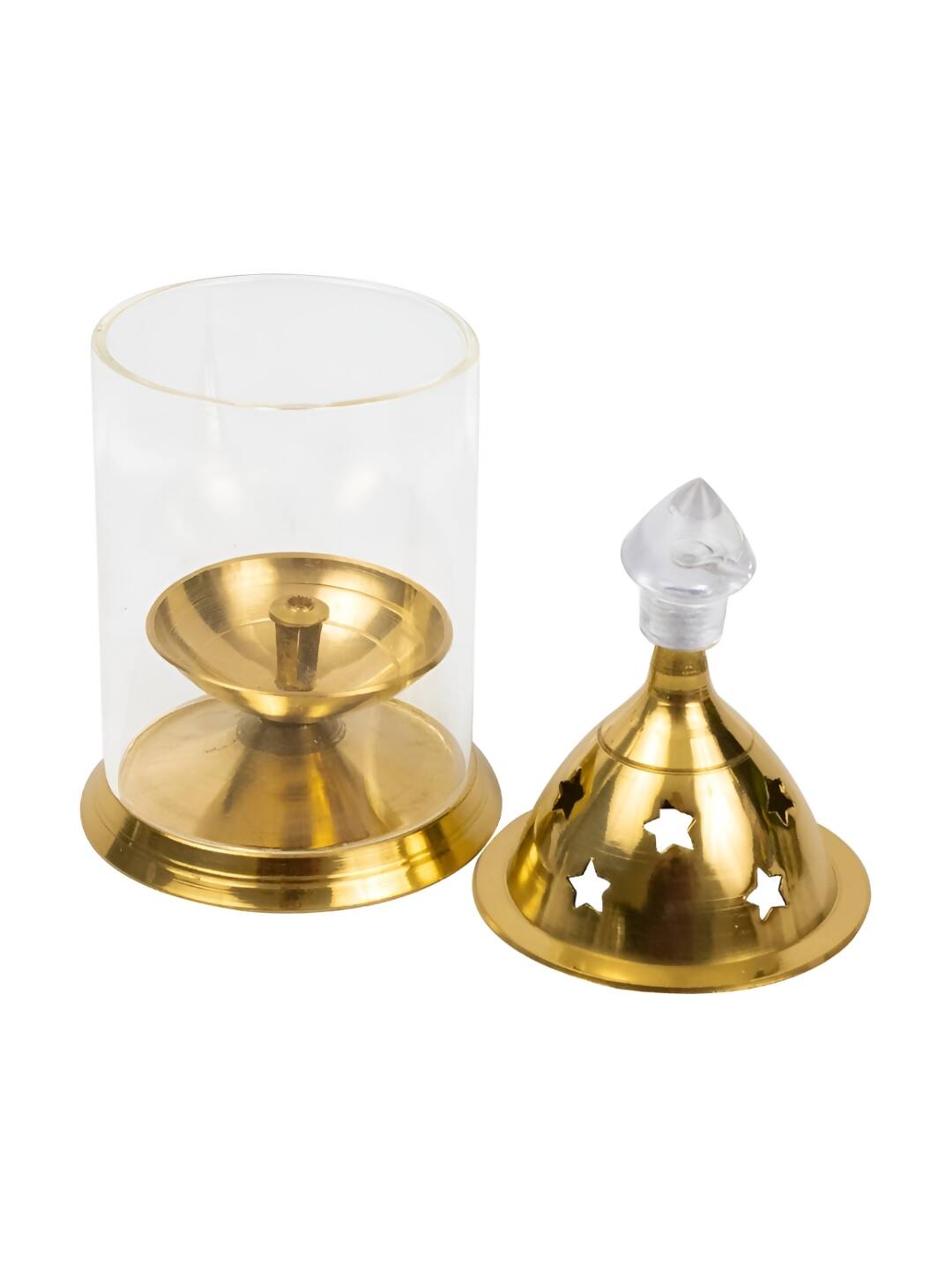 Spillbox Gold-Toned Brass Glass Udupi Diya Pooja Essential