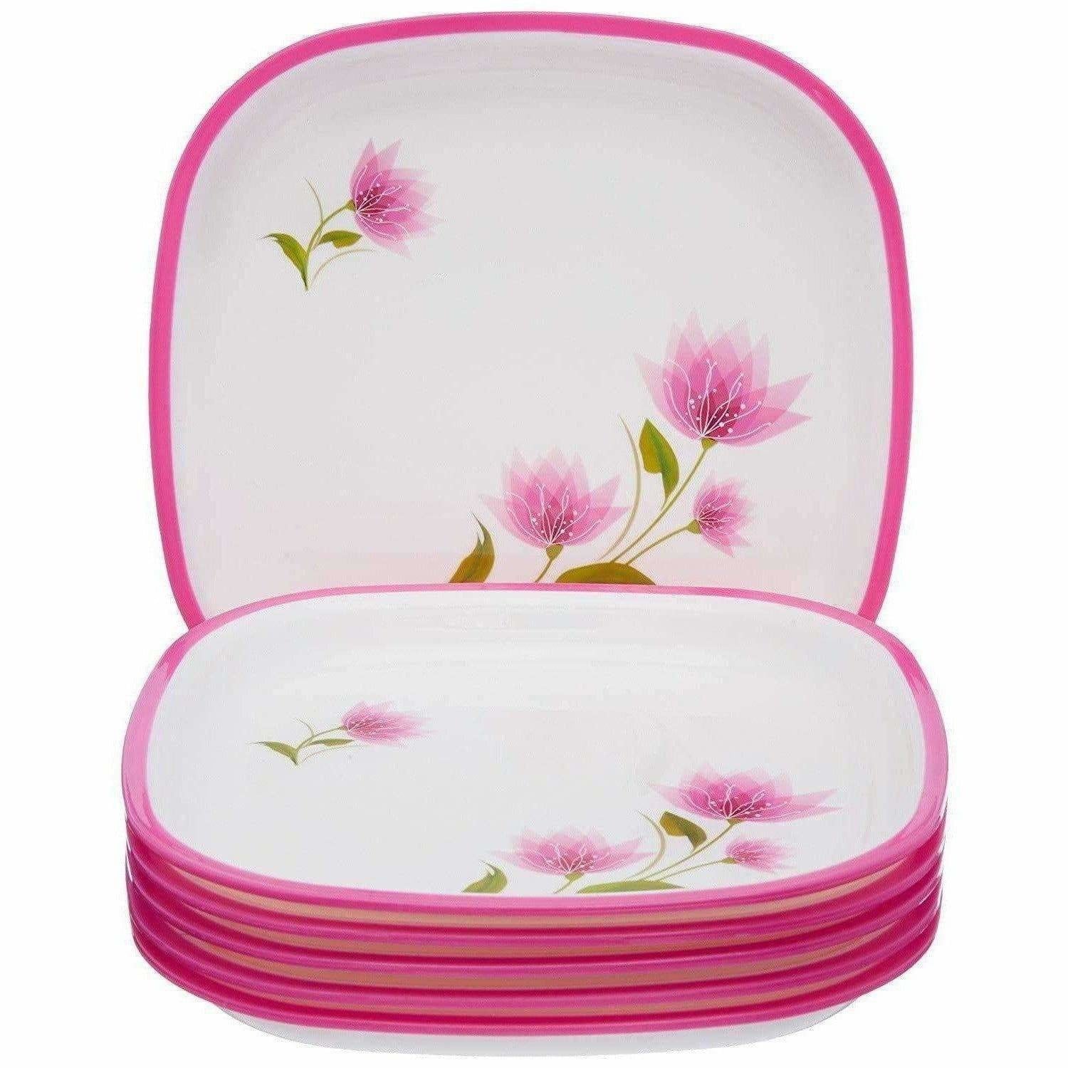 Pink Color Square Quarter Plate Set - 6 Plates Set