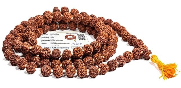 5 Mukhi Rudraksha Mala 108 Beads with Certificate 7 mm Brown