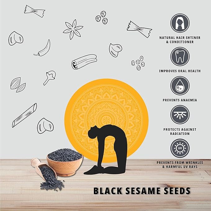 Black Sesame Seeds for Eating 350gm - Whole Fresh and Natural Unhulled Kale/Black Til Seed for Weight Management, Indian Spice